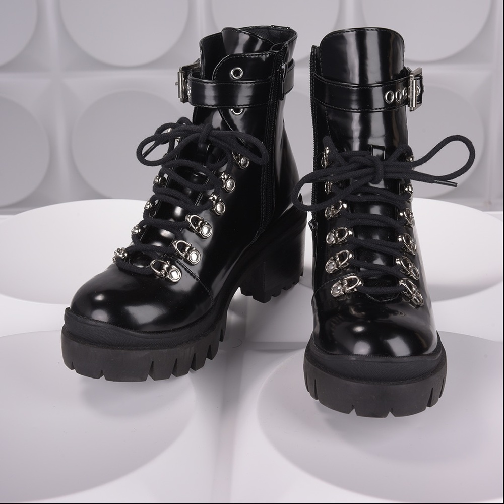 Black Chunky Heel Combat Boots | US Sz 6 Women | NWOB
